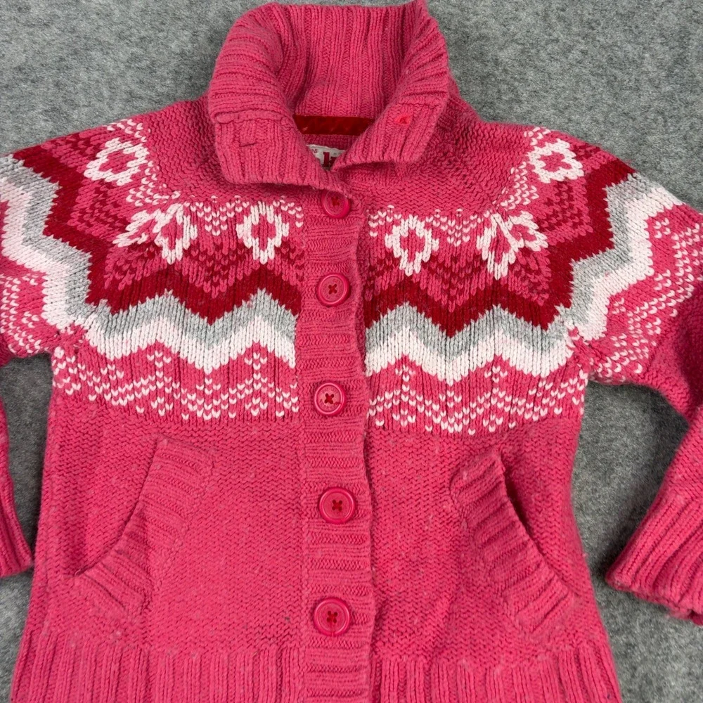 OshKosh Cardigan Sweater Girls Size‎ 5 Pink Fair Isle Nordic Button Front Wool